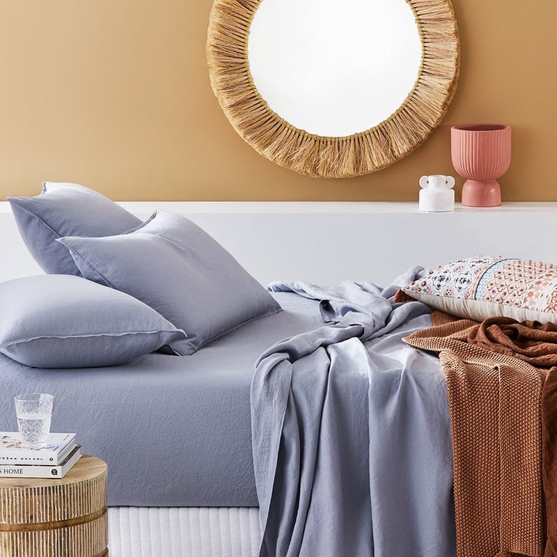 Vintage Washed Linen Blue Dust Sheet Set