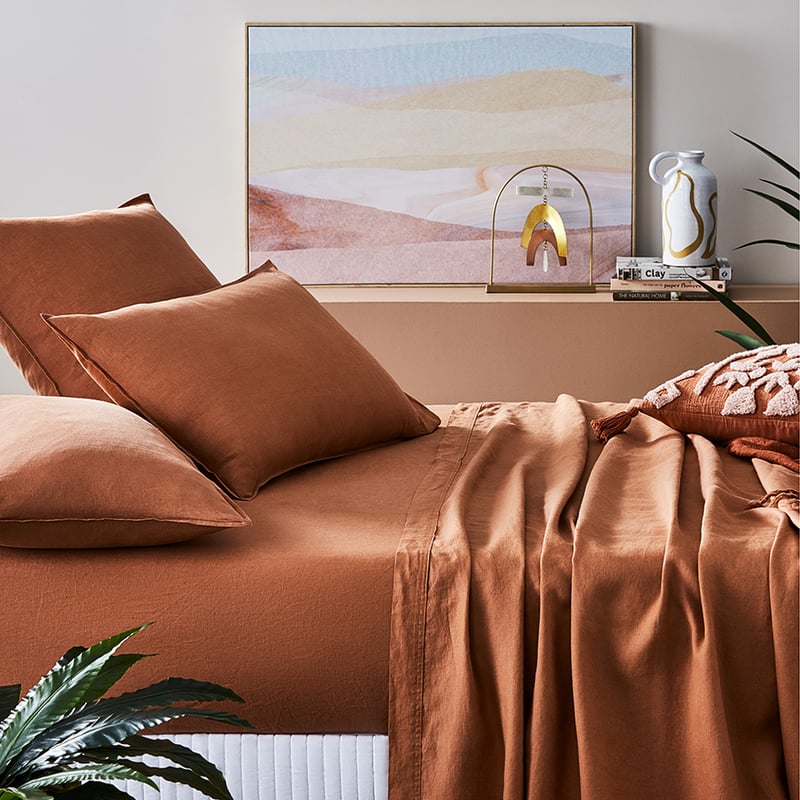 Vintage Washed Linen Brick Sheet Set