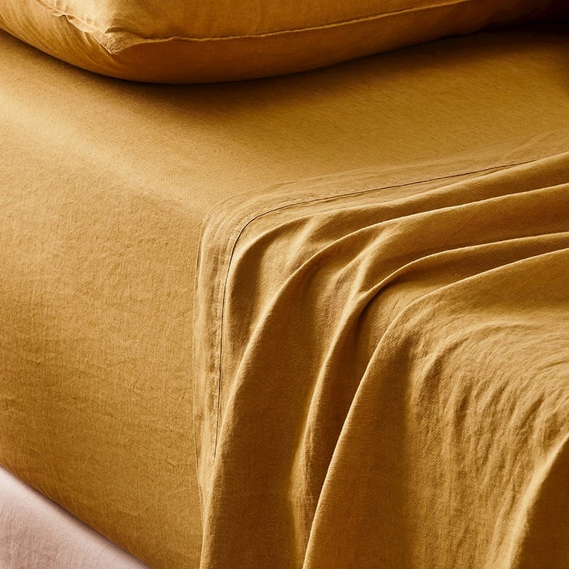 Vintage Washed Linen Dijon Sheet Set