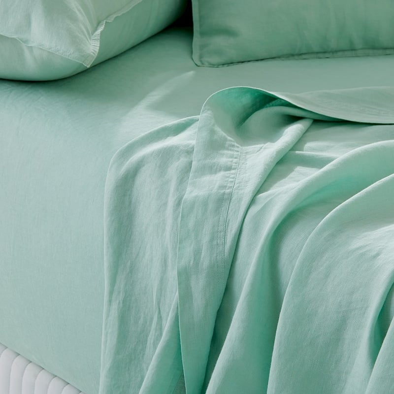 Vintage Washed Linen Dusty Mint Sheet Set