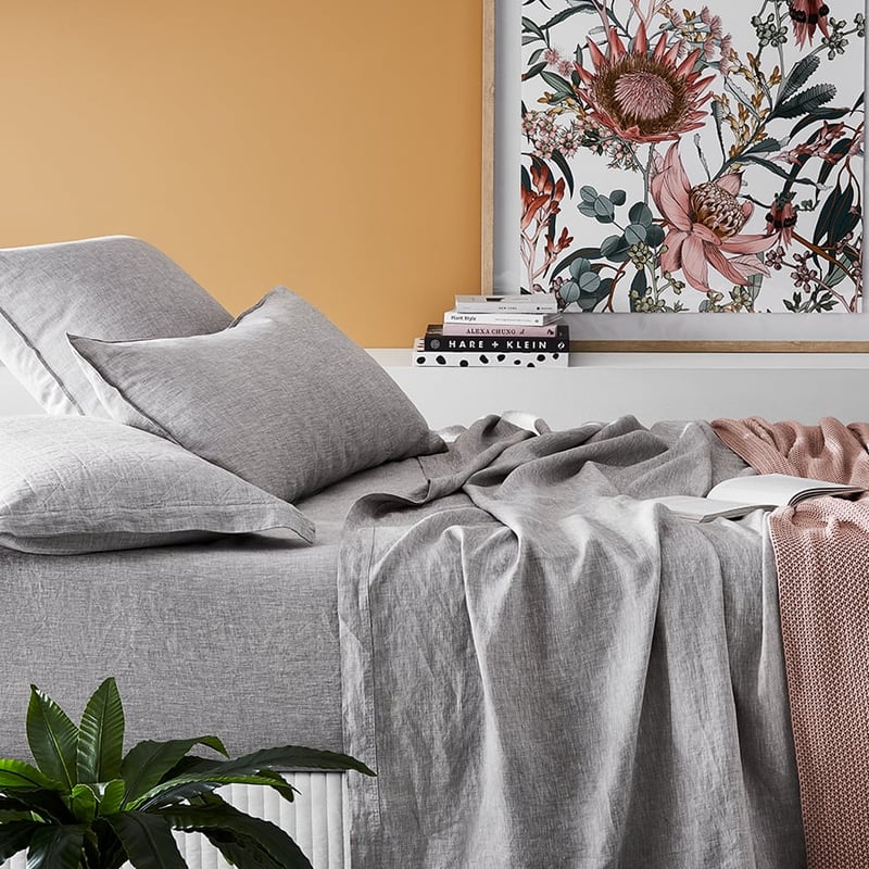 Vintage Washed Linen Grey Marle Sheet Set