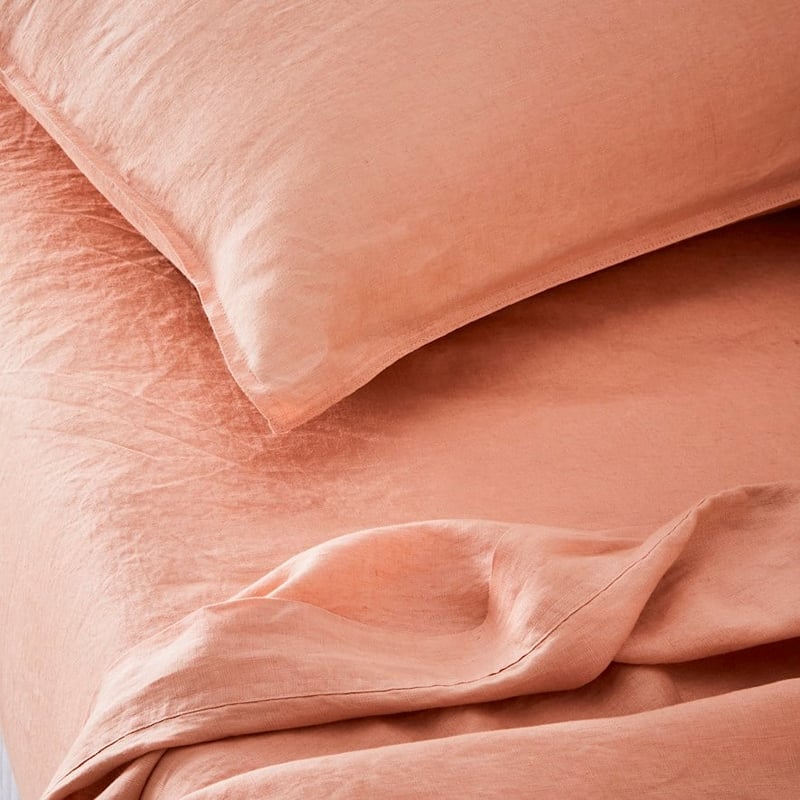 Vintage Washed Linen Pink Salt Sheet Set