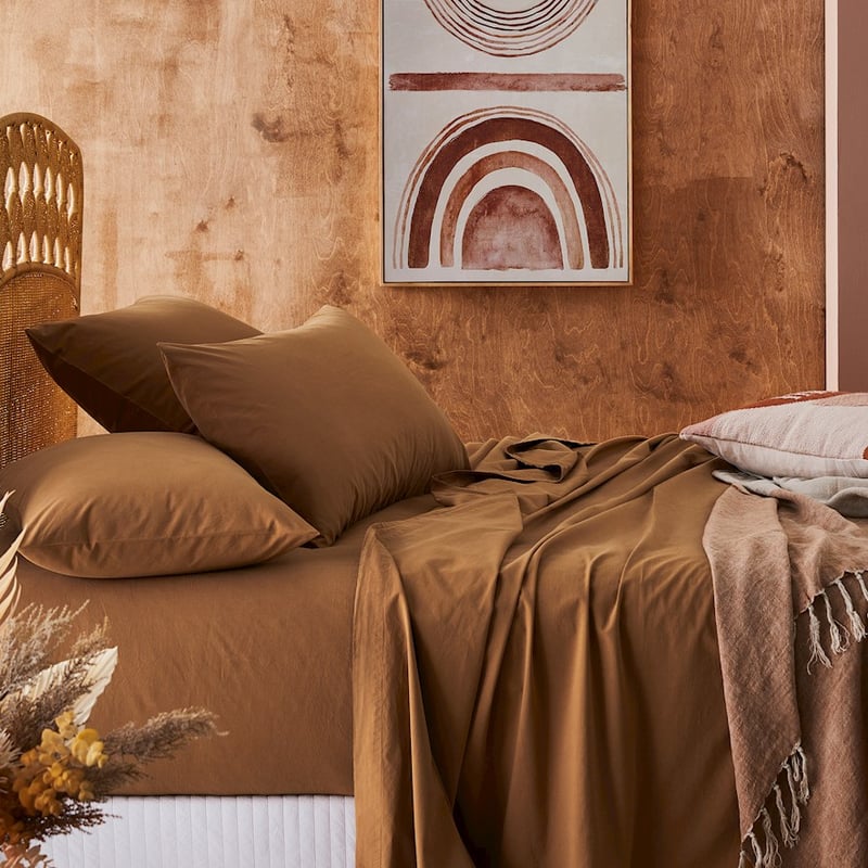 Stonewashed Cotton Brown Sugar Sheet Separates