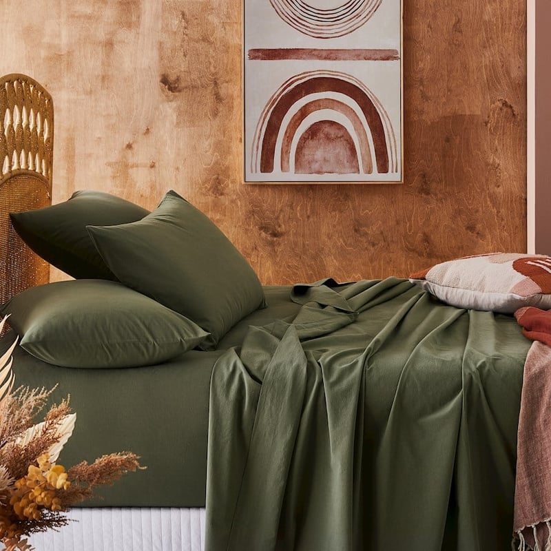 Stonewashed Cotton Bayleaf Sheet Set