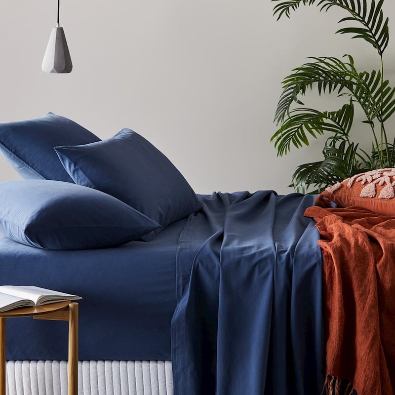 Stonewashed Cotton China Blue Sheet Set