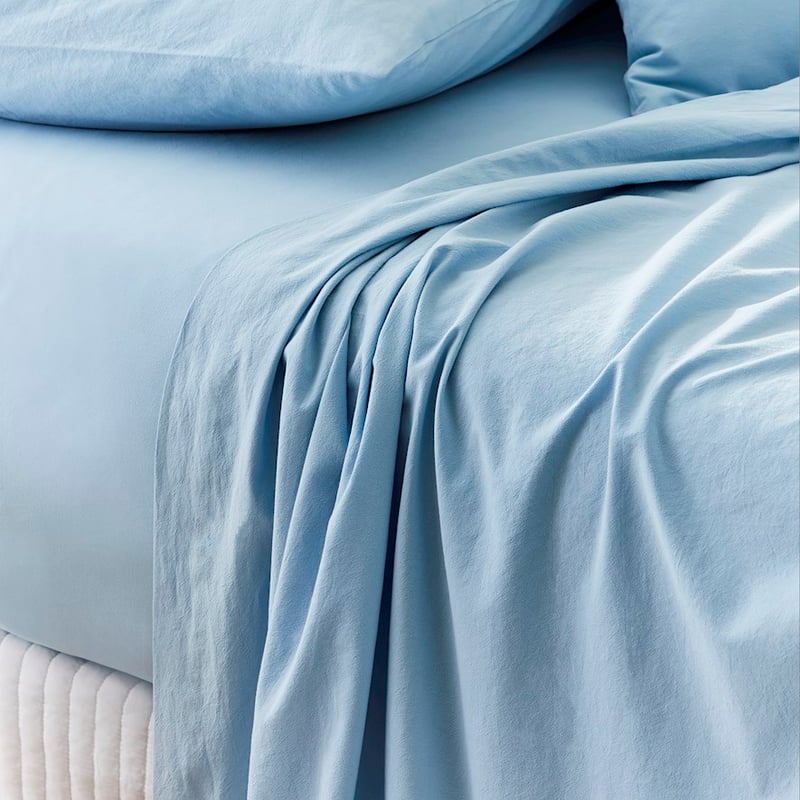 Stonewashed Cotton Sea Blue Sheet Set