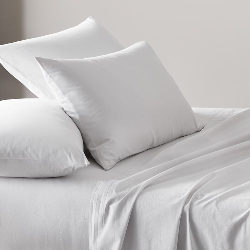 Stonewashed Cotton White Sheet Set