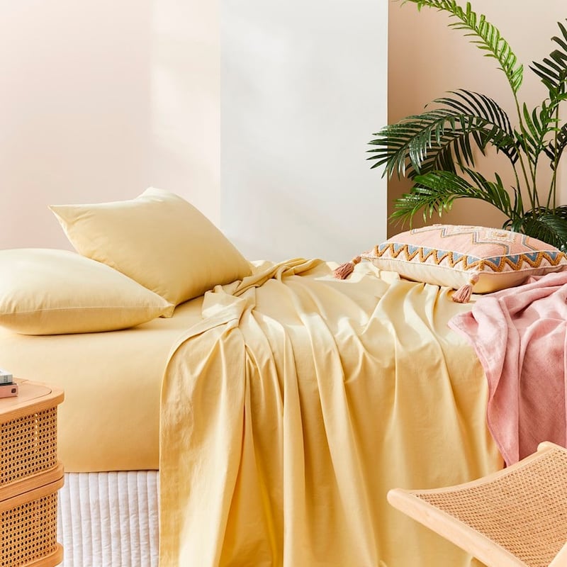 Stonewashed Cotton Dusty Lemon Sheet Set