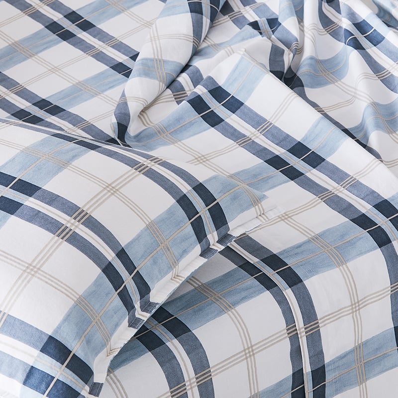 Stonewashed Printed Cotton Blue Check Sheet Separates