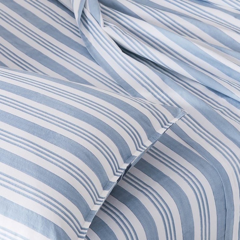 Stonewashed Printed Cotton Blue Stripe Sheet Separates