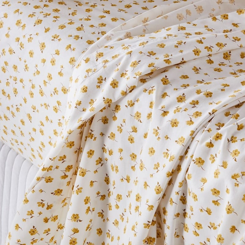 Stonewashed Printed Cotton Mustard Sheet Separates