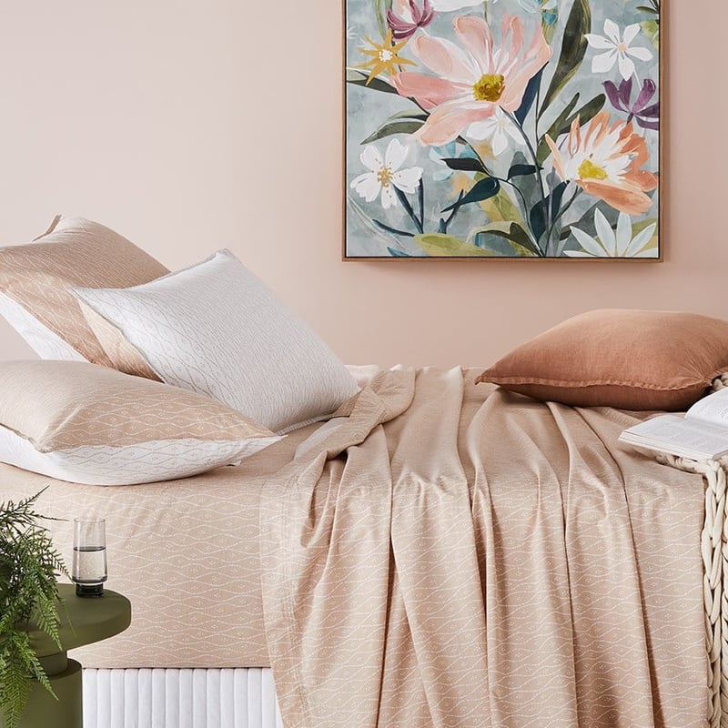 Stonewashed Printed Cotton Nude Wave Sheet Separates