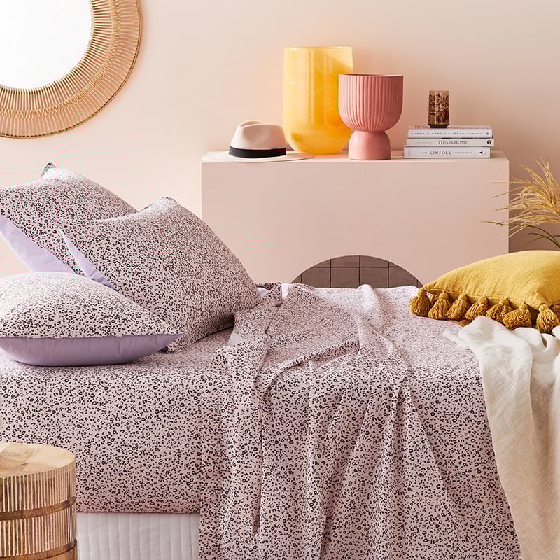 Stonewashed Printed Cotton Pink Cheetah Sheet Separates