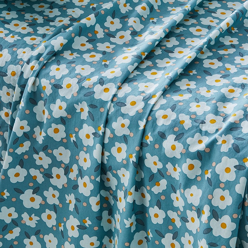 Stonewashed Printed Cotton Sage Daisy Sheet Separates