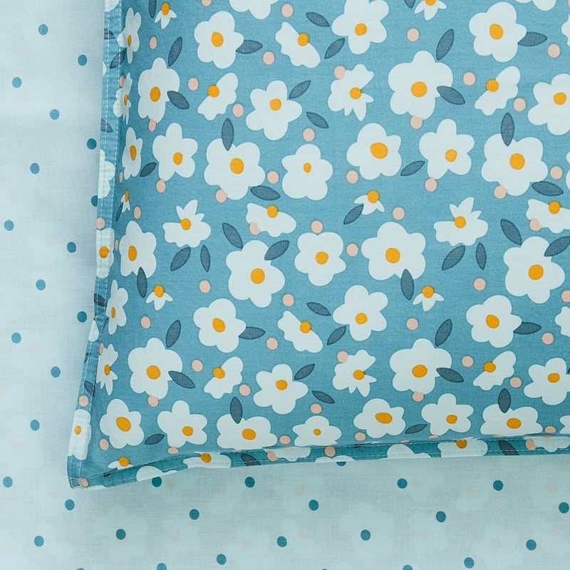 Stonewashed Printed Cotton Sage Daisy Sheet Separates