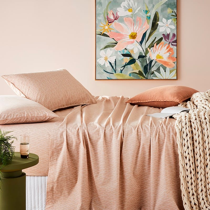 Stonewashed Printed Cotton Nude Wave Sheet Set
