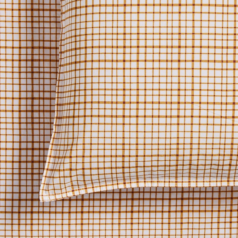 Stonewashed Printed Cotton Mustard Grid Sheet Set