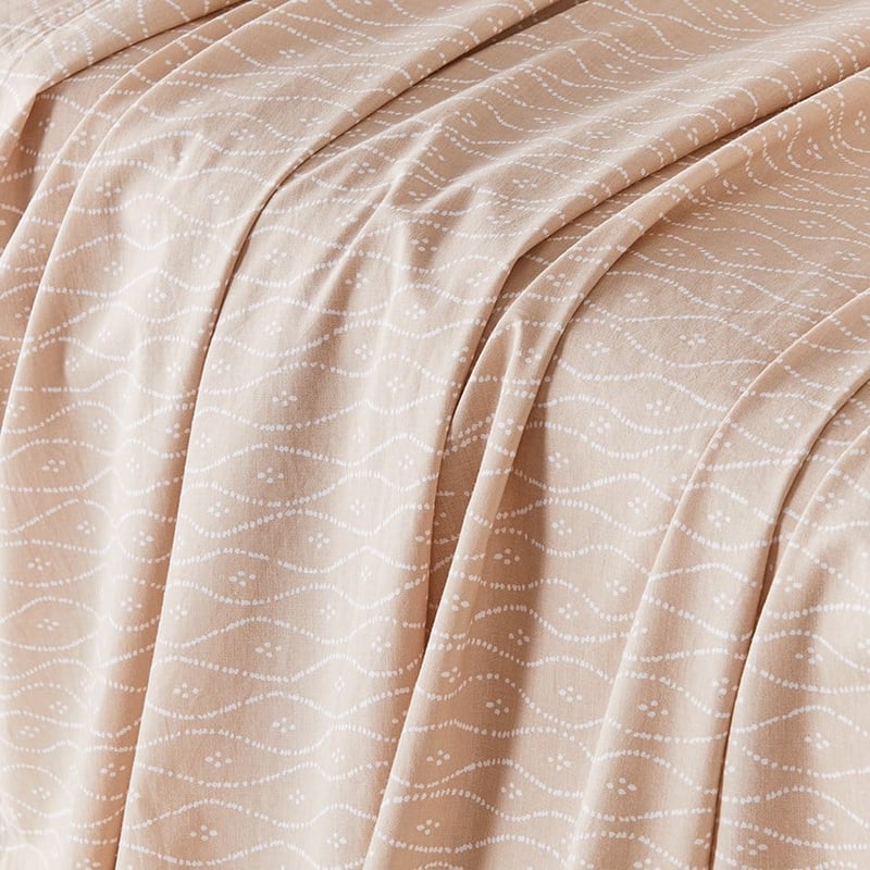 Stonewashed Printed Cotton Nude Wave Sheet Set