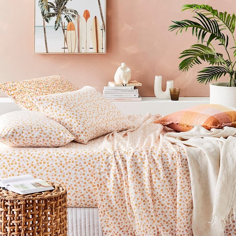 Stonewashed Printed Cotton Golden Daisy Sheet Separates