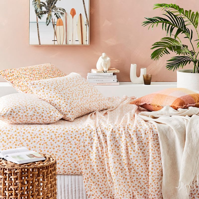 Stonewashed Printed Cotton Golden Daisy Sheet Set