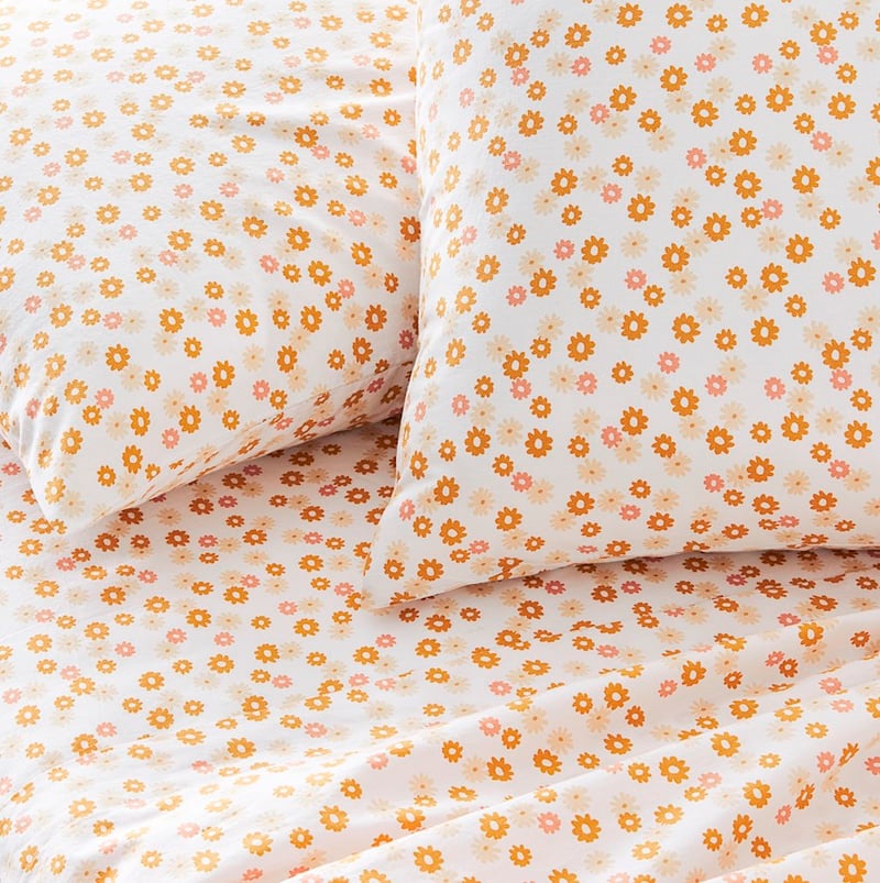 Stonewashed Printed Cotton Golden Daisy Sheet Set