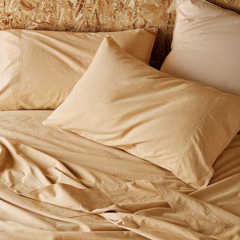 Mark Tuckey Organic Cotton Chambray Mustard Sheet Set + Pillowcases