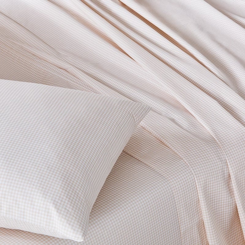 500TC Pima World's Softest Cotton Natural Gingham Sheet Set