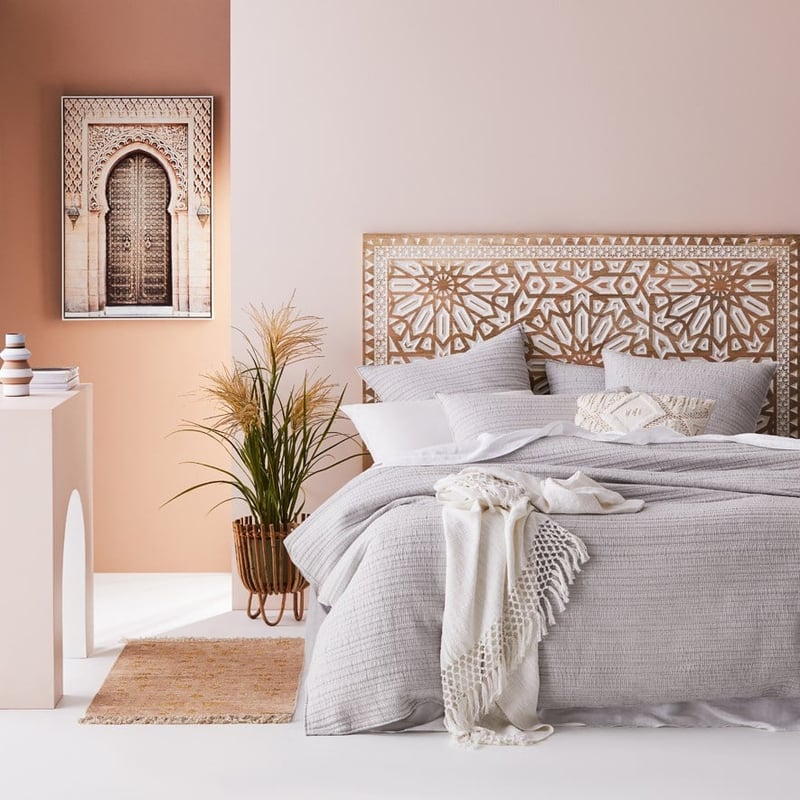 Amira Natural & White Carved Bedhead 