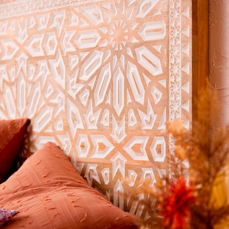 Amira Natural & White Carved Bedhead 