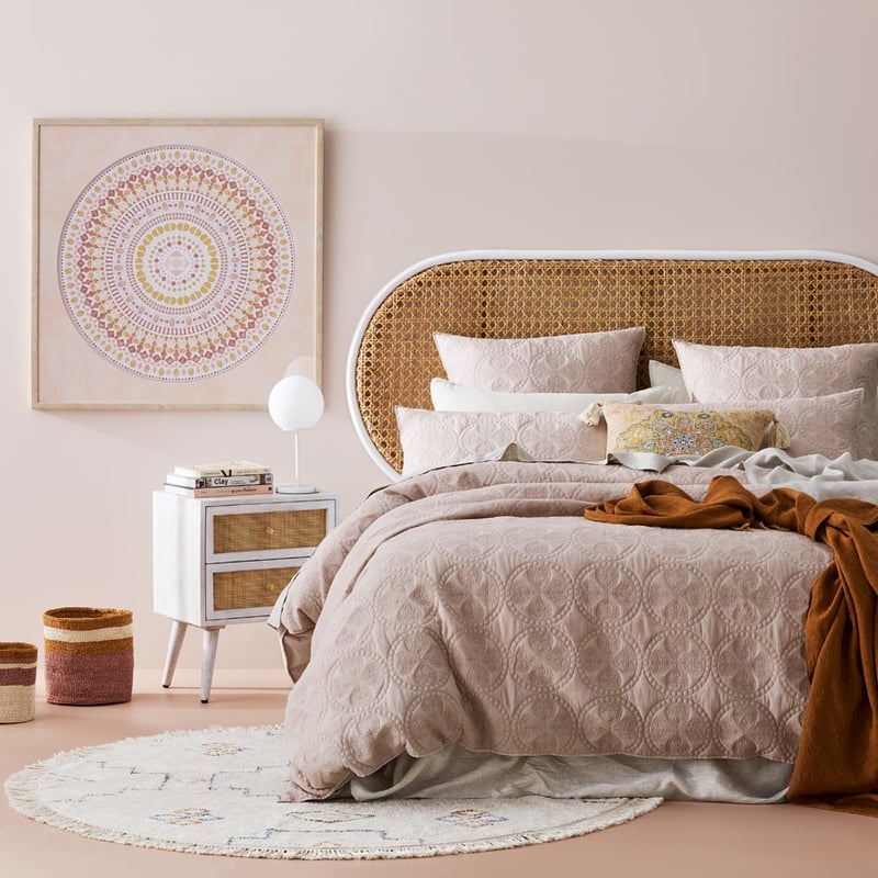 San Remo White & Honey Rattan Bedhead 