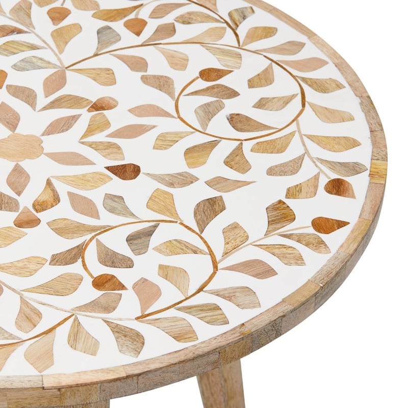Kerala White & Natural Flora Tripod Side Table