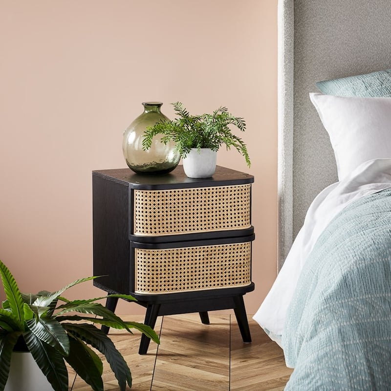 Boden Black & Natural 2 Drawer Bedside Table