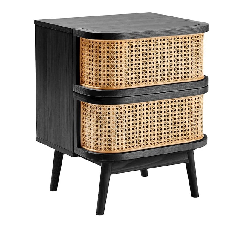 Boden Black & Natural 2 Drawer Bedside Table