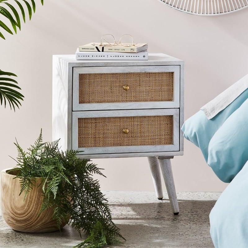 Anjuna White Wash 2 Drawer Bedside Table 