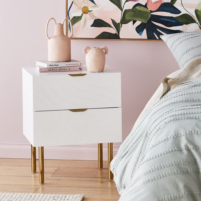 Stella White & Gold 2 Drawer Bedside Table
