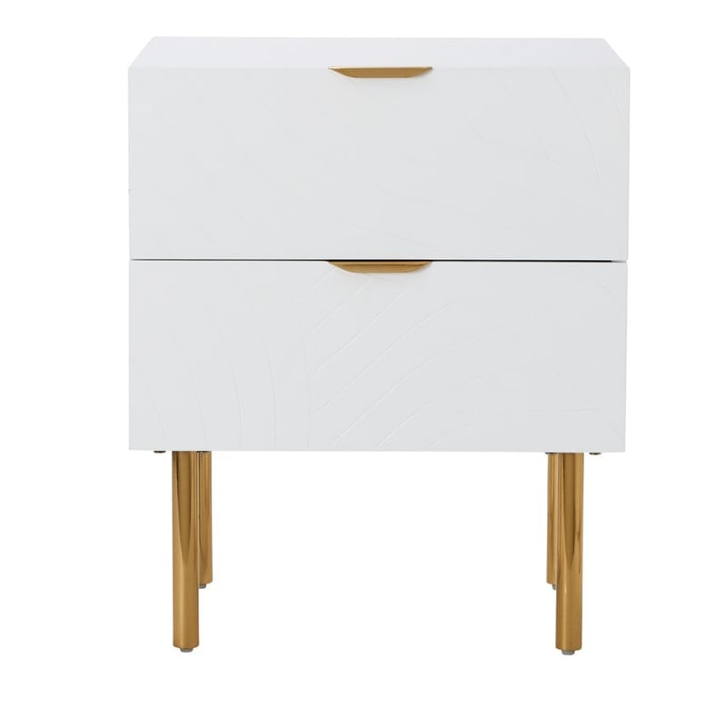 Stella White & Gold 2 Drawer Bedside Table
