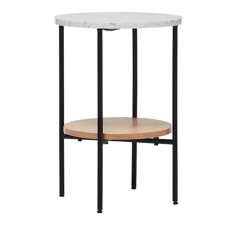 Milan White Marble & Oak 2 Tier Side Table