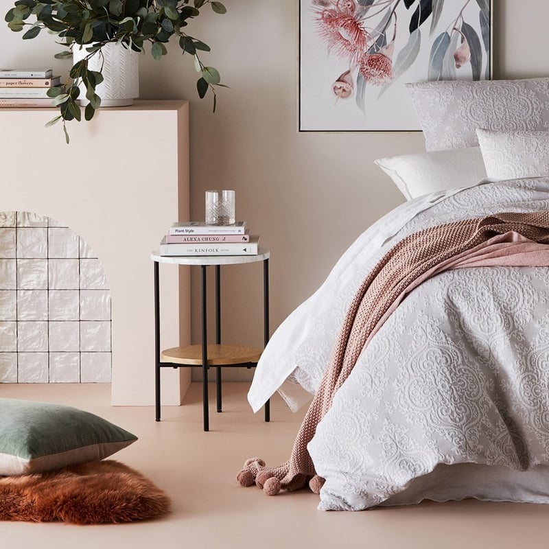 Milan White Marble & Oak 2 Tier Side Table