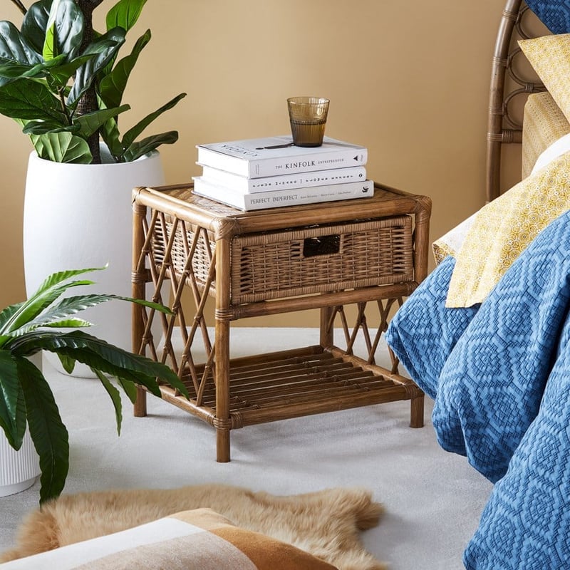 Georgia Walnut Rattan Bedside Table