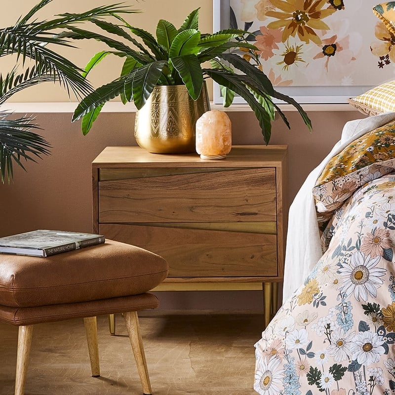 Hugo Chestnut & Gold 2 Drawer Bedside Table