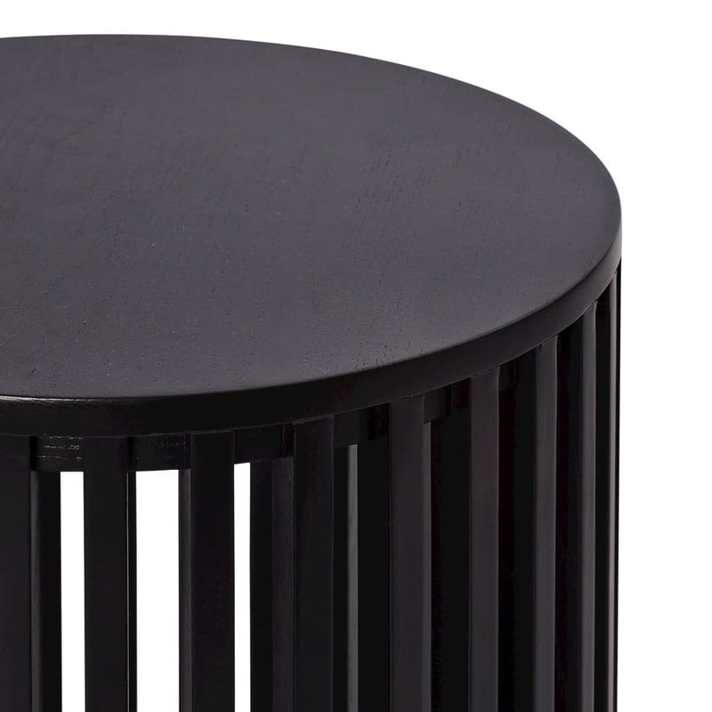 Slat Black Round Bedside Table