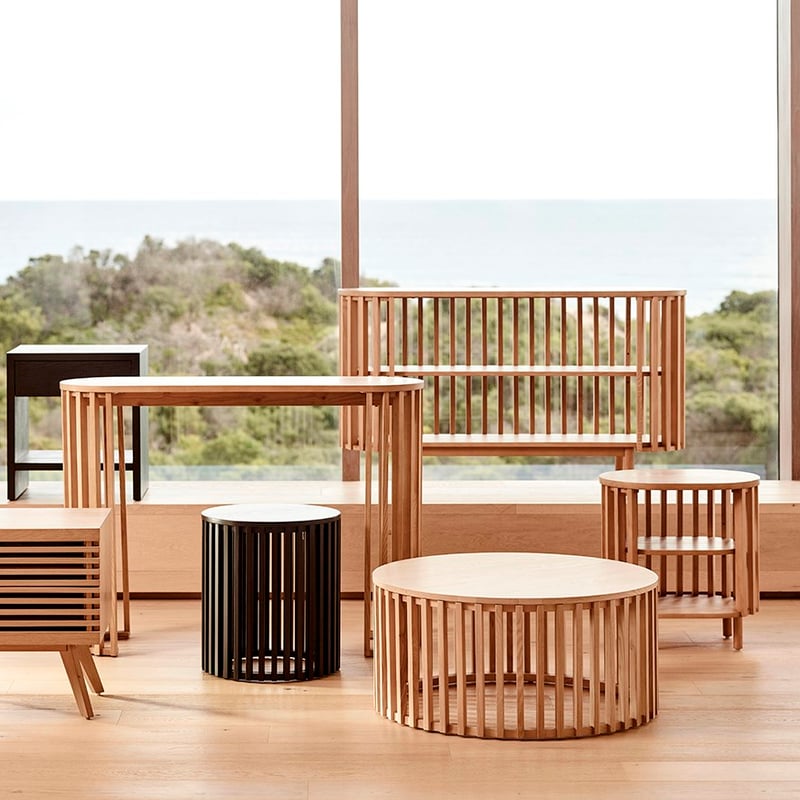 Slat Black Round Bedside Table