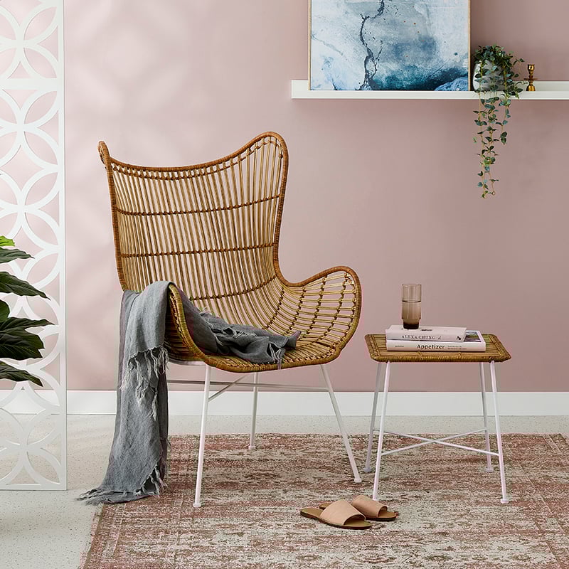 Cebu Rattan Winged Chair Natural & White 