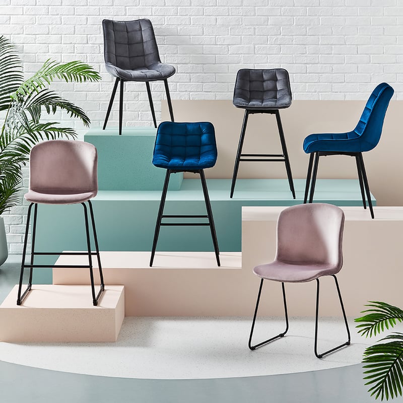 Montreal Grey Velvet Counter Stool