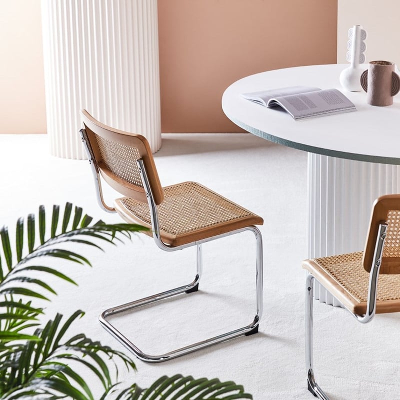 Somers Natural Rattan & Chrome Dining Chair Set of 2