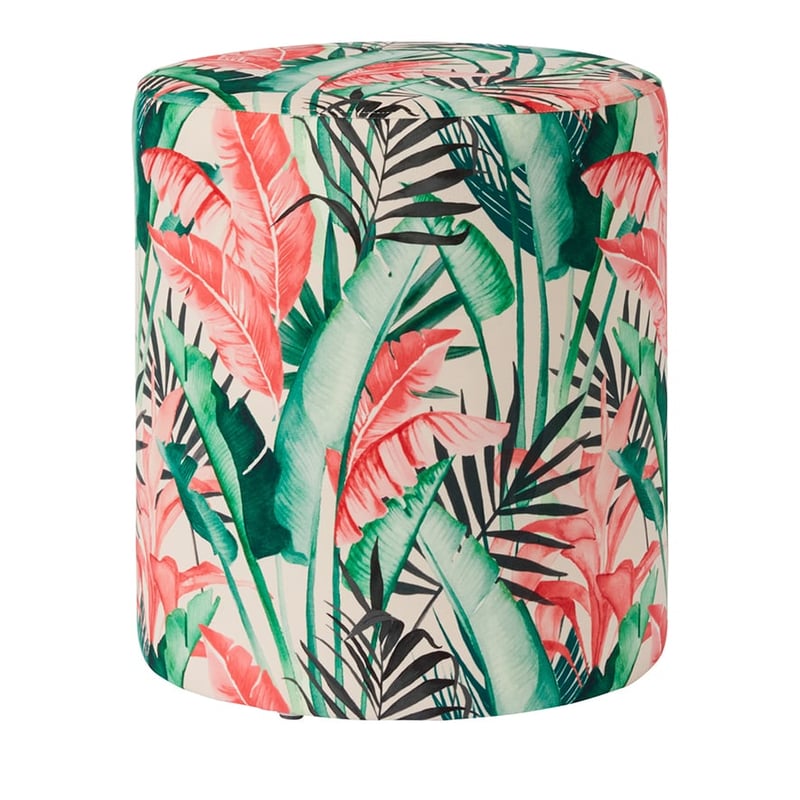 Oakland Small Ottoman Pink Palms Velvet