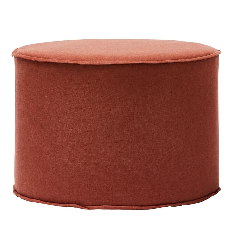 Napier Round Rust Belgian Linen Ottoman 