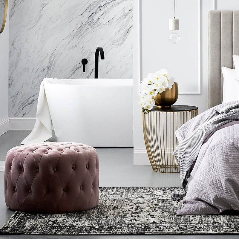 Knightsbridge Velvet Ottoman Rose Pink Small