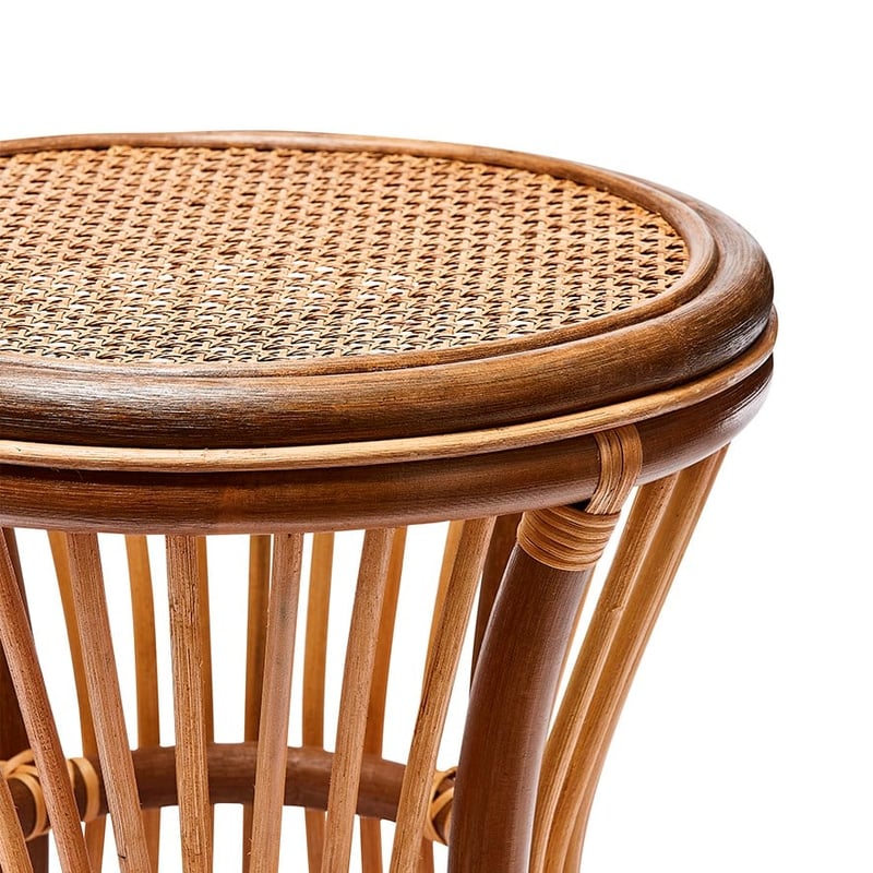 Georgia Walnut & Natural Rattan Round Side Table