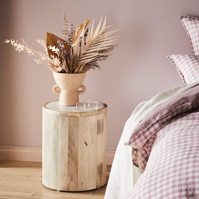 Marino Timber Natural & White Marble Side Table